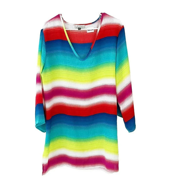 J Valdi Womens Multicolor Shift Dress Size XL Striped V Neck Pullover Tunic Top - Picture 1 of 8